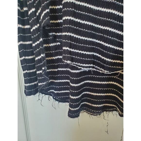 We The Free Kristina Striped Drippy Thermal Knit Cowl Neck Black White Top Small - Picture 6 of 11